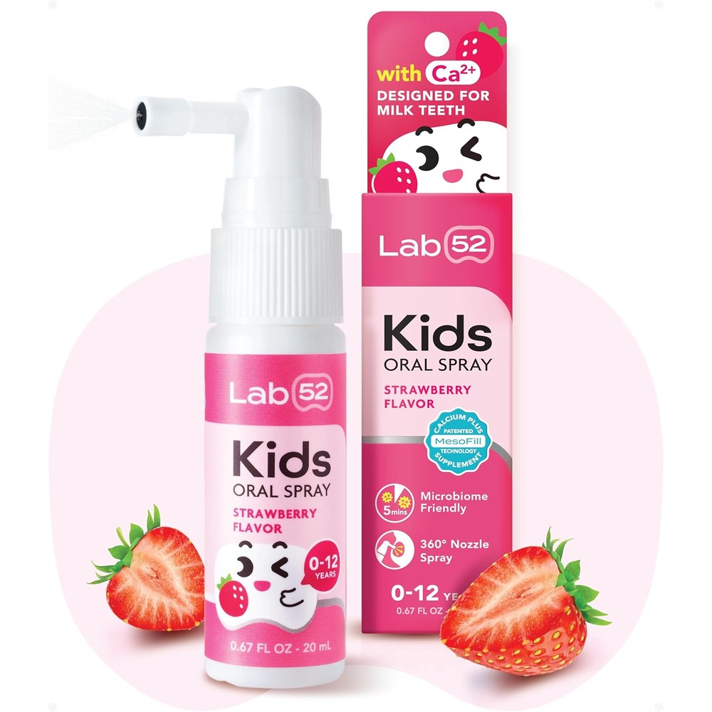 Lab 52 Kids Oral Spray front view strawberry flavor toothpaste helper