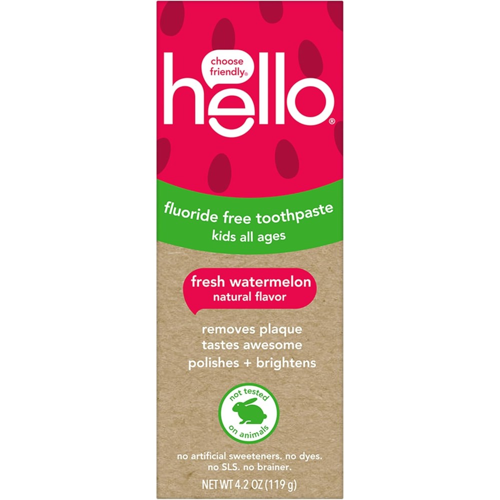 Hello Fresh Watermelon Fluoride Free Kids Toothpaste 4.2 Ounce tube front view