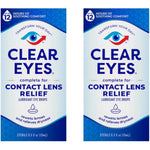 Clear Eyes Contact Lens Relief Eye Drops front view pack of two bottles for dry eye relief