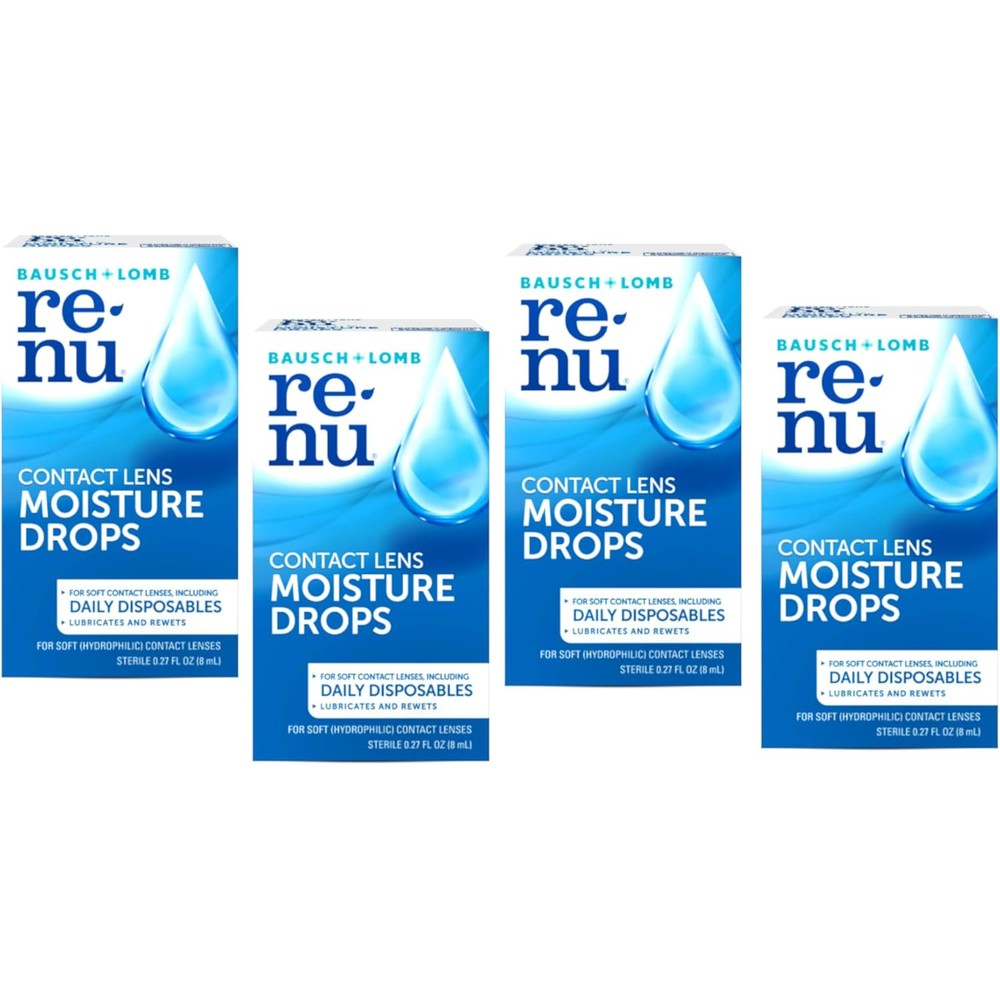 Bausch and Lomb ReNu lubricating and rewetting eye drops front view pack of four for dry eye relief