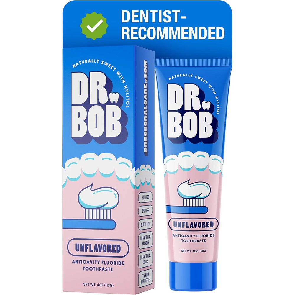 Dr. Bob Unflavored Anticavity Fluoride Toothpaste front view for sensory oral care