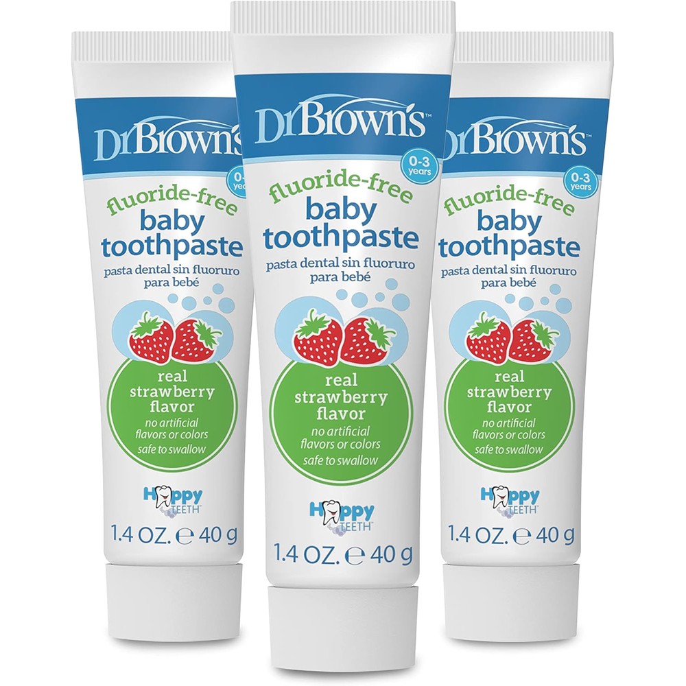 Dr. Brown's Fluoride-Free Baby Toothpaste three pack front view for infant oral care.