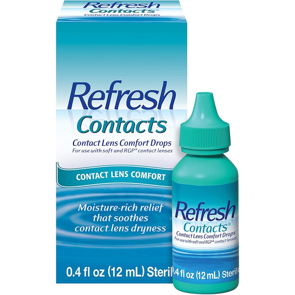 Allergan Refresh Contacts Lubricant Eye Drops front view pack for contact lens wearers