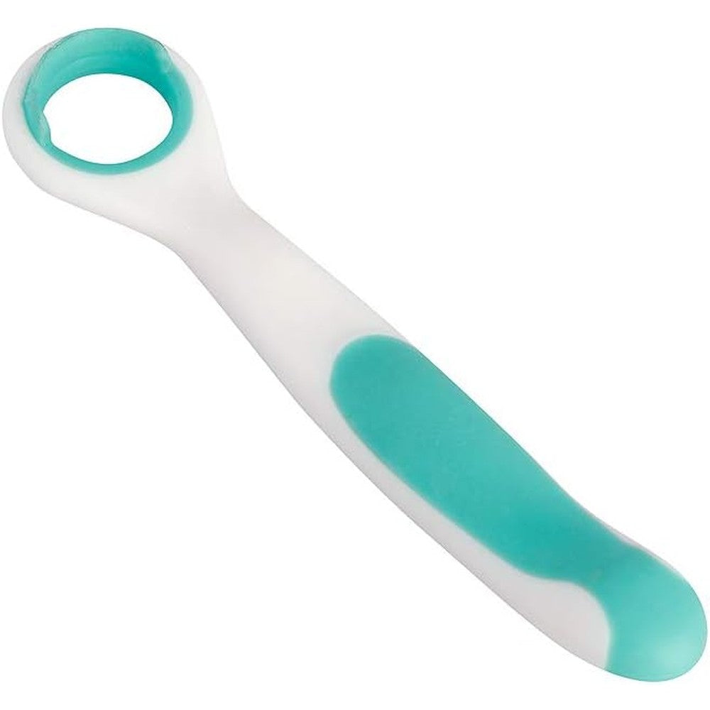 SoulGenie Soft Tongue Cleaner for Babies front view showing mint green circular head.