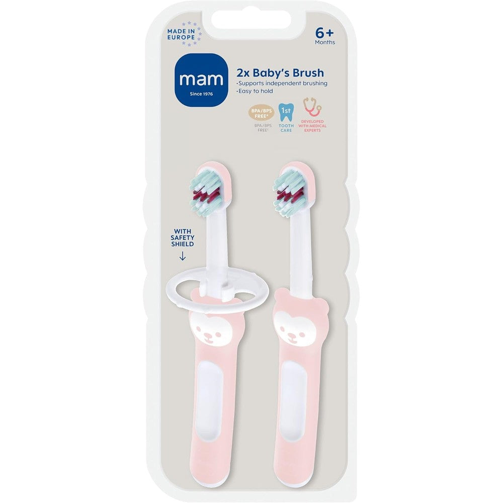 MAM Baby Toothbrushes pink 2-pack front view for infant oral care