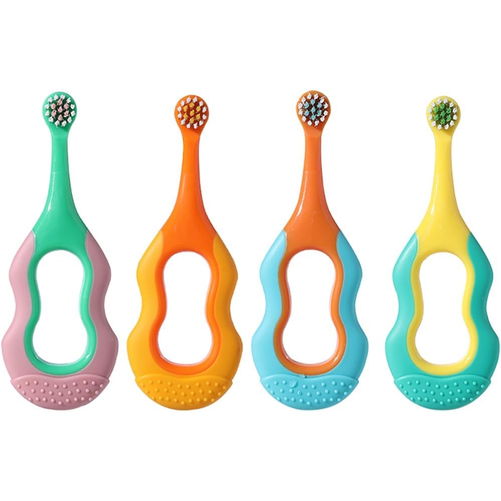 Onluckdeer Baby Toothbrush 4 pack front view showing colorful calabash handles.