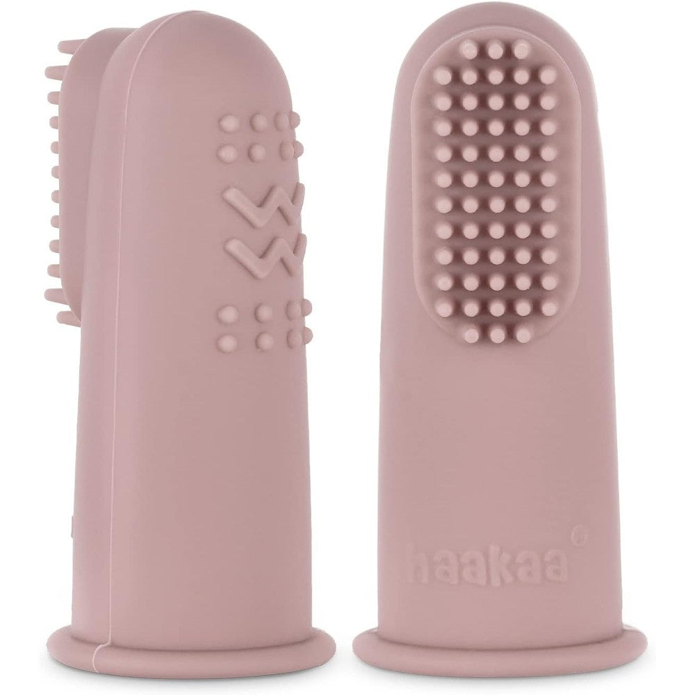 Haakaa Silicone Baby Finger Toothbrush Blush 2 Pack front view for infant oral care