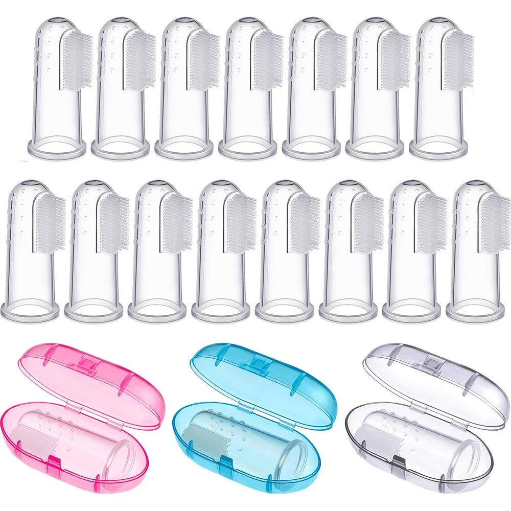 Boao Baby Finger Toothbrush front view with soft silicone bristles and storage case.