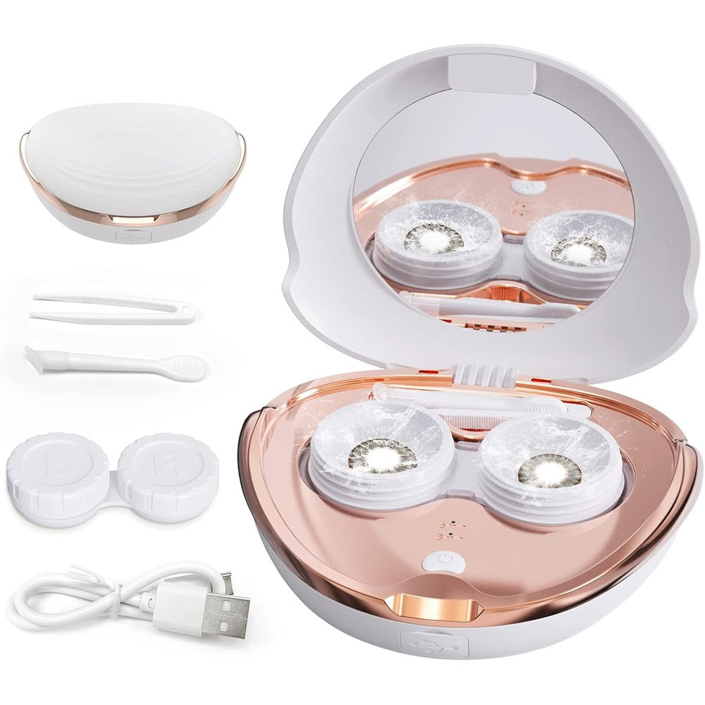 Morater ultrasonic contact lens cleaner machine in white front view for gentle protein removal