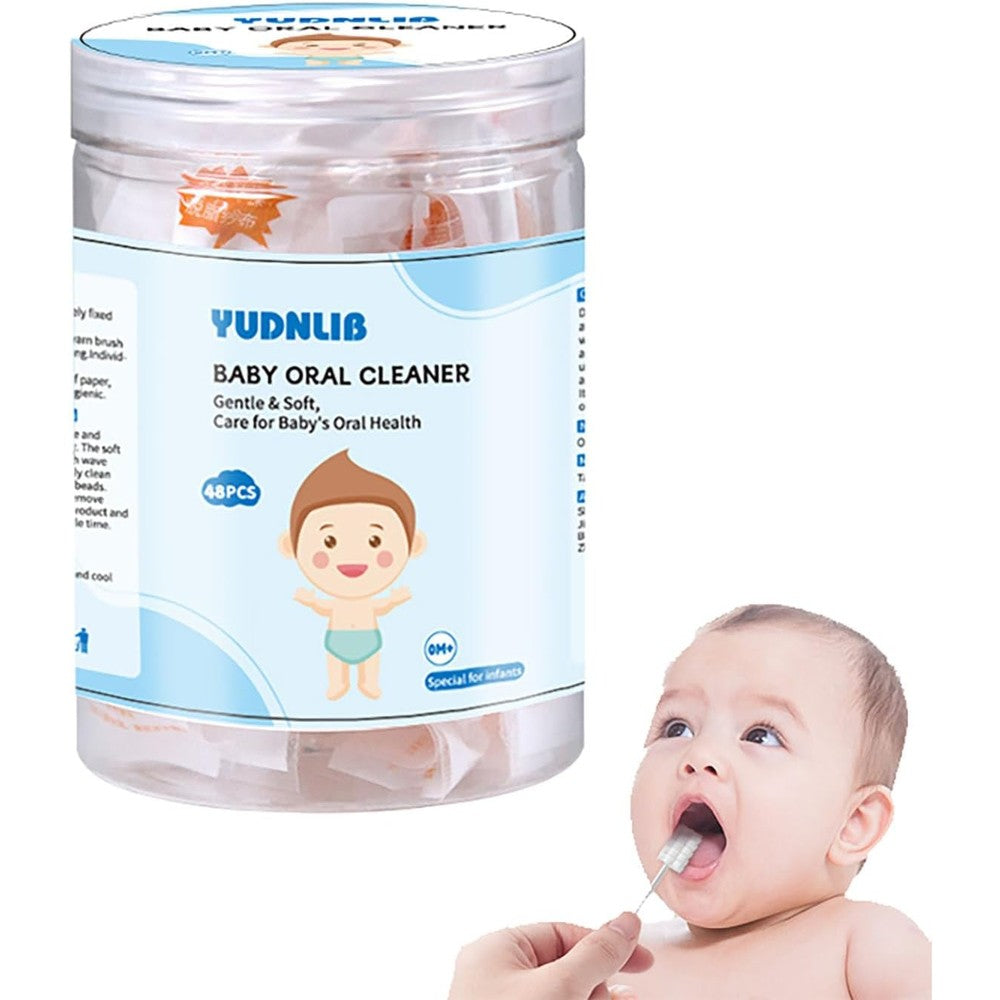 YUDNLIB Baby Tongue Cleaner front view of the 48 count storage jar.