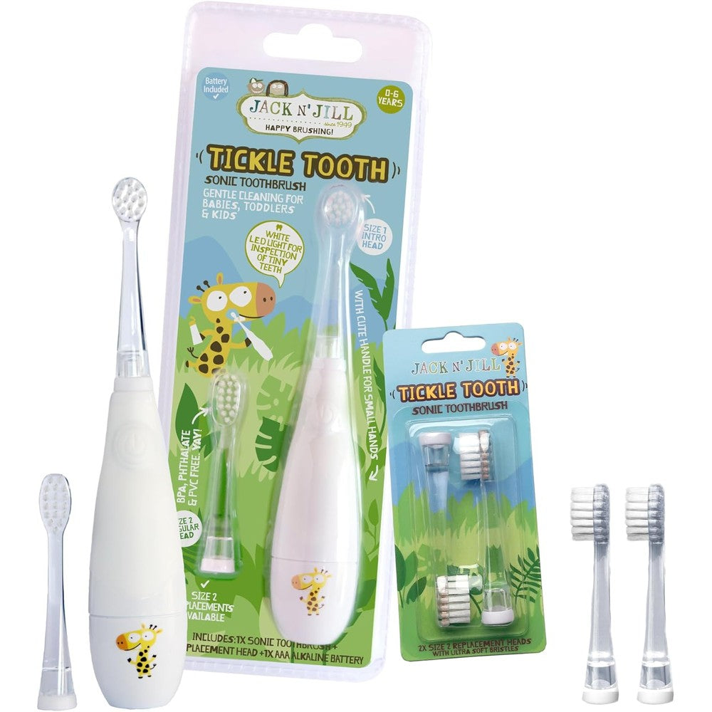 Jack N' Jill Tickle Tooth electric toothbrush front view for toddlers.