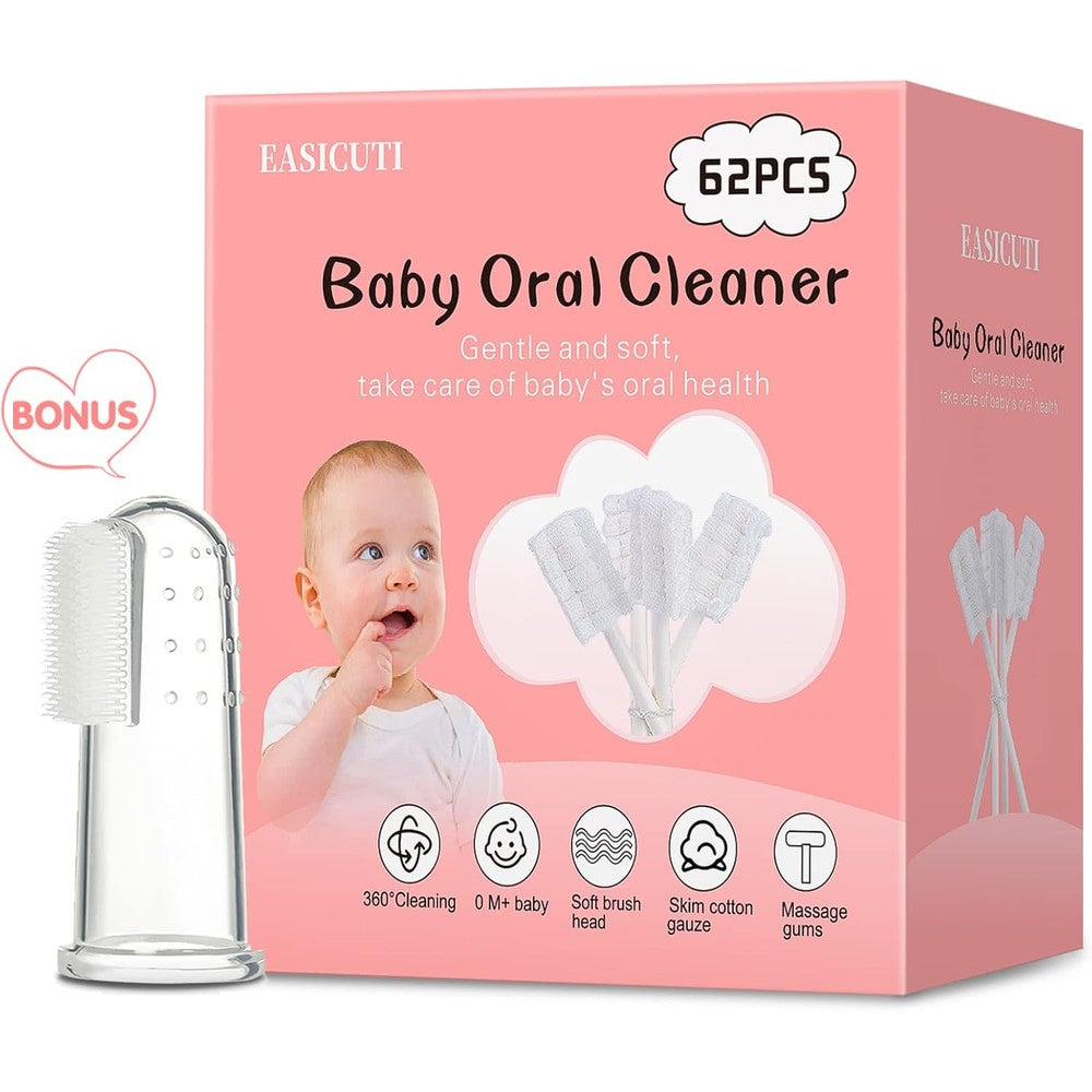 EASICUTI baby tongue cleaner 62 count pack front view for newborn oral hygiene.