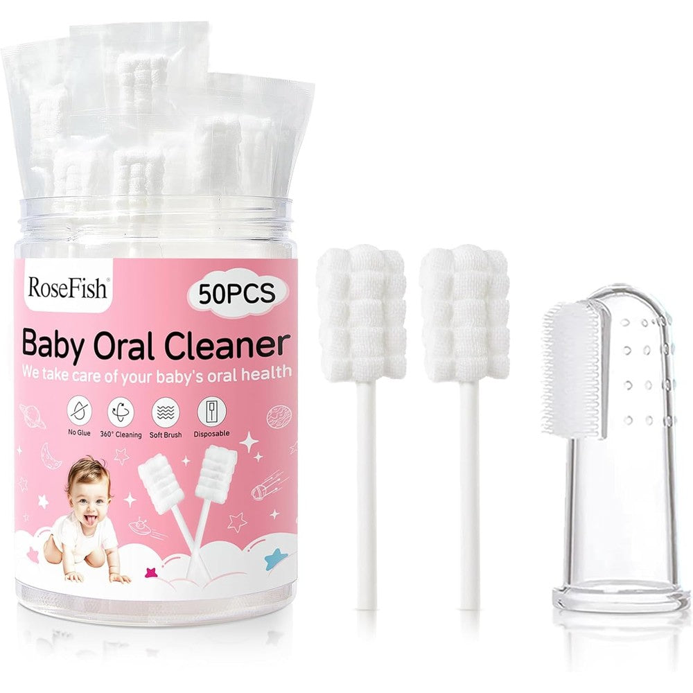 RoseFish Baby Tongue Cleaner 50 piece box front view infant oral hygiene
