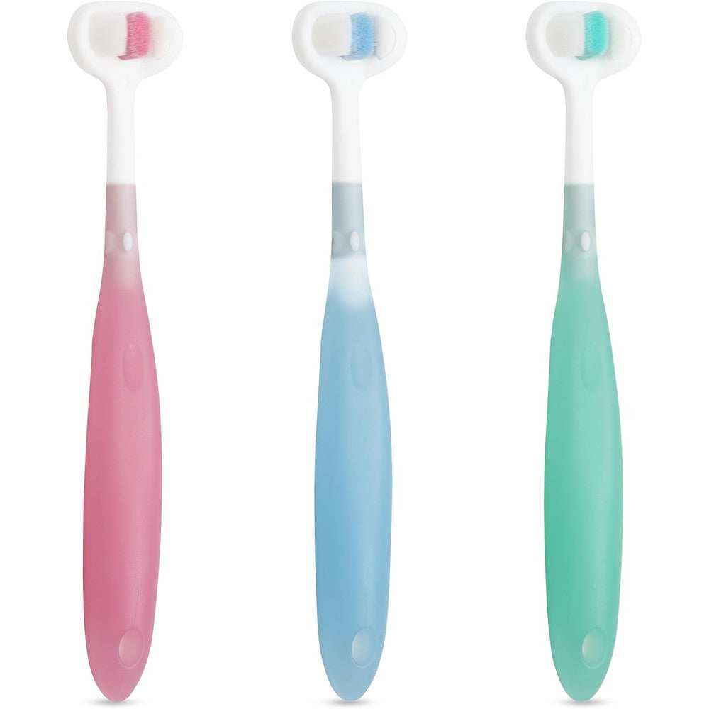 Trueocity extra soft toddler toothbrush front view 3 pack colorful set