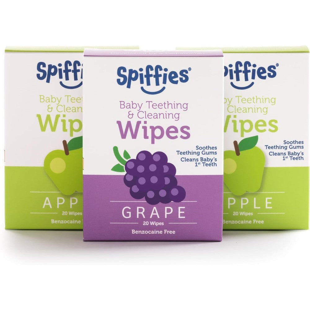 Spiffies Baby Teeth Wipes 60 count box front view for infant oral care.