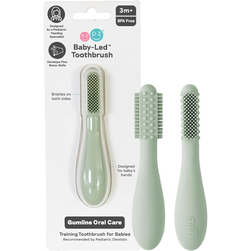 ezpz Baby-Led Toothbrush Sage front view of silicone bristles