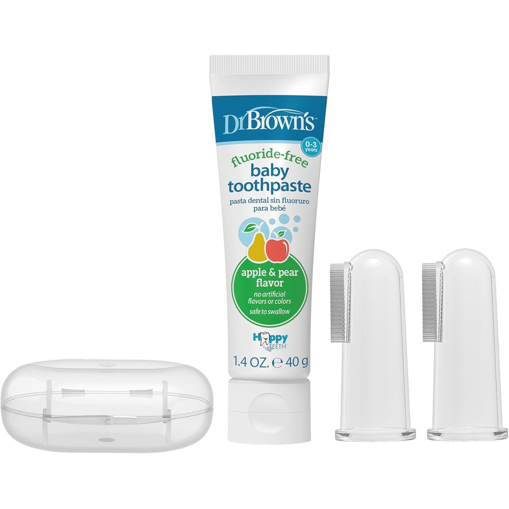 Dr. Brown's Silicone Baby Finger Toothbrush and Toothpaste Set front view for infant oral care.