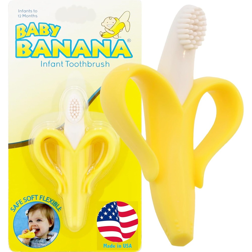 Baby Banana Infant Toothbrush front view flexible silicone teether