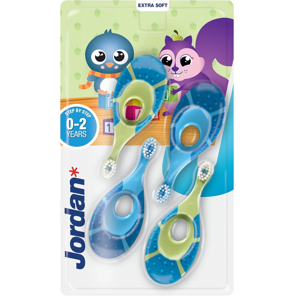 Jordan Step 1 Baby Toothbrush 4 pack front view for infant oral hygiene.