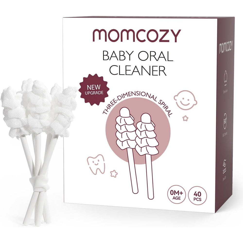 Momcozy Baby Tongue Cleaner Gauze front view of 40 count box.