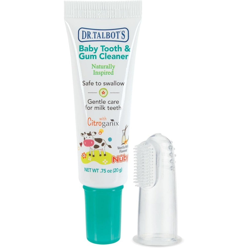 Dr. Talbot's Baby Toothpaste and silicone massager front view training kit