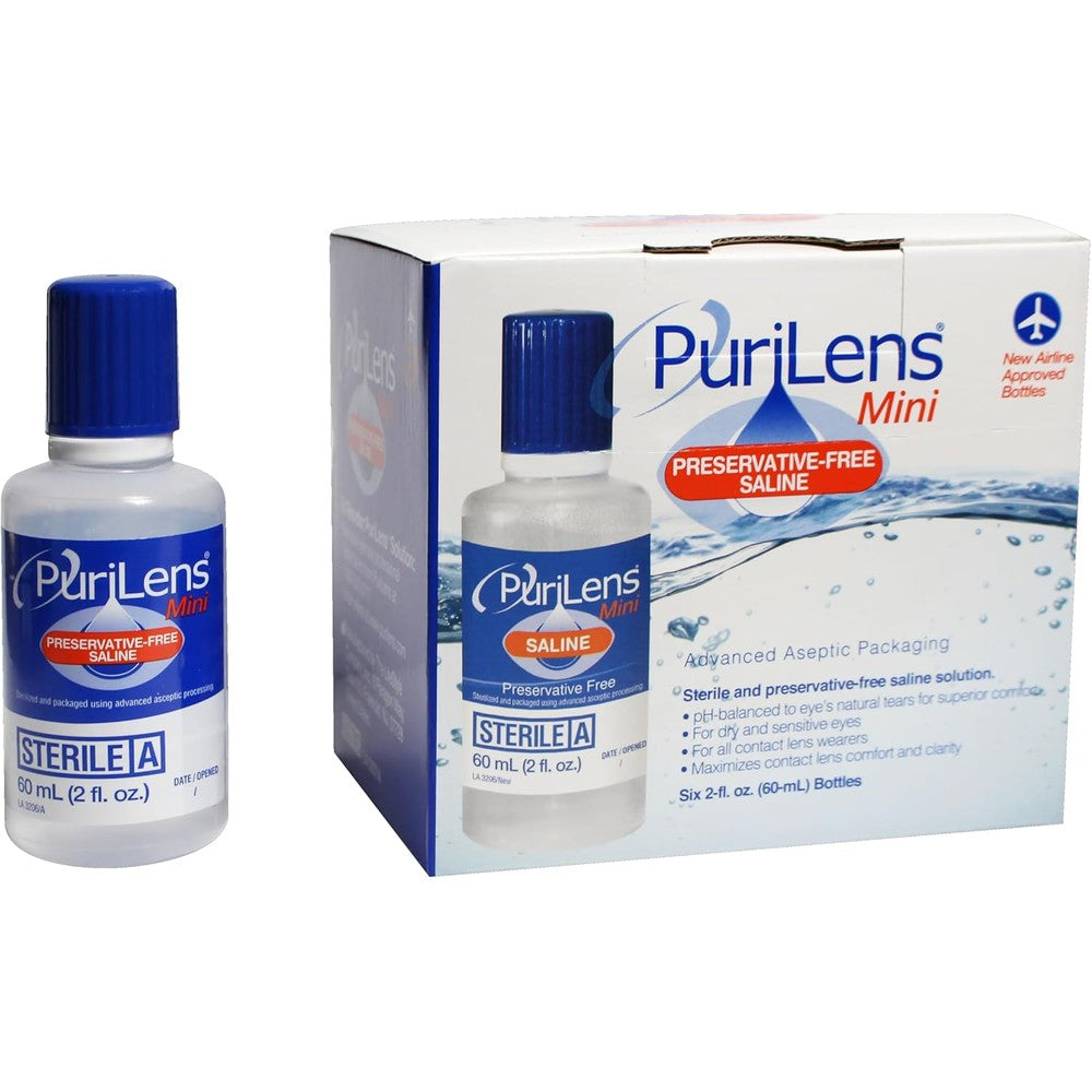Purilens Mini Preservative Free Contact Lens Saline 6 pack front view