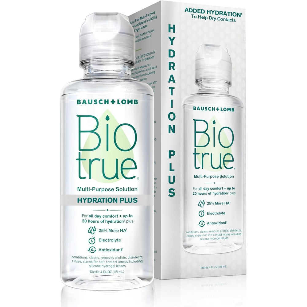 Biotrue Hydration Plus contact lens solution front view bottle