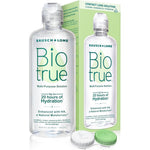 Biotrue multi purpose contact lens solution front view packaging bottle for daily eye care.