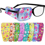 Treela fabric eye patches for kids glasses front view showing cute cartoon patterns