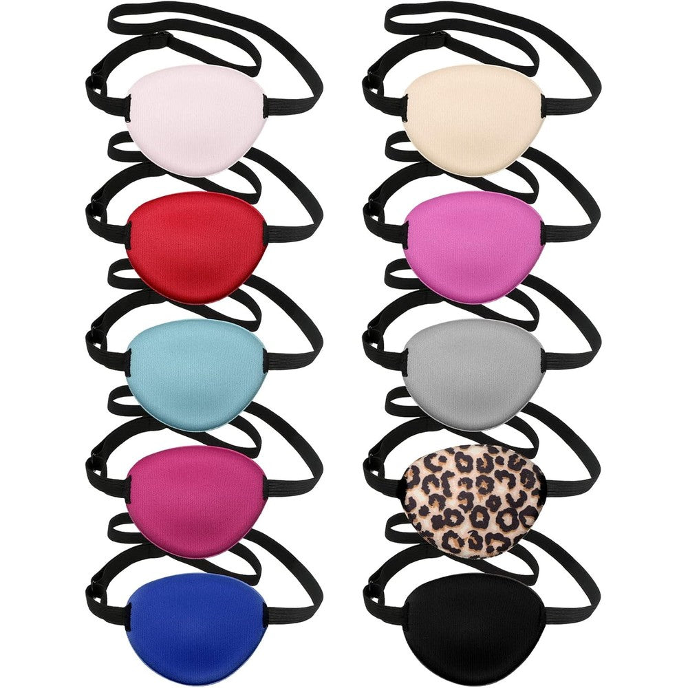 SATINIOR Adjustable Silk Eye Patches front view showing ten assorted colors for kids and adults.