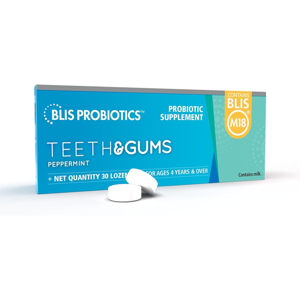 BLIS Teeth and Gums Oral Probiotics M18 front view for dental hygiene.