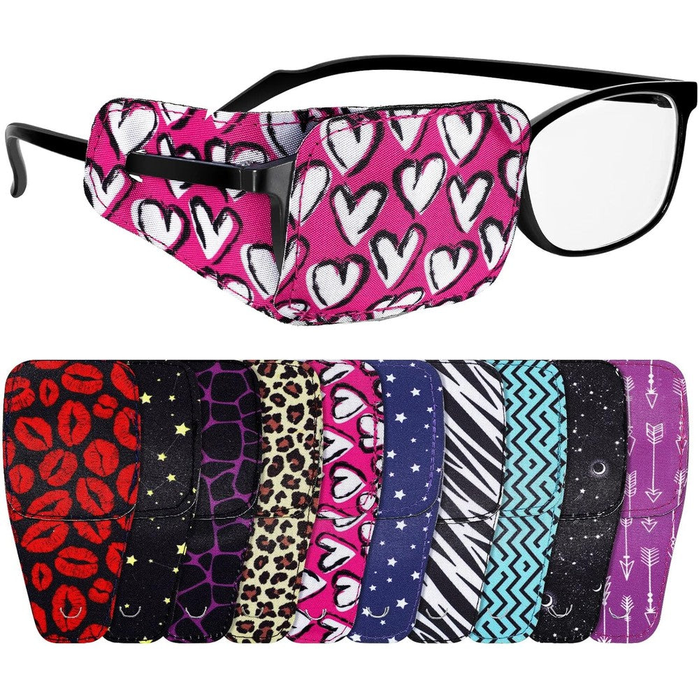 Sosation fabric eye patches for adults front view displaying a variety of colorful patterns.