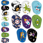 Hannea kids adhesive eye patches front packaging view showing colorful cartoon patterns.