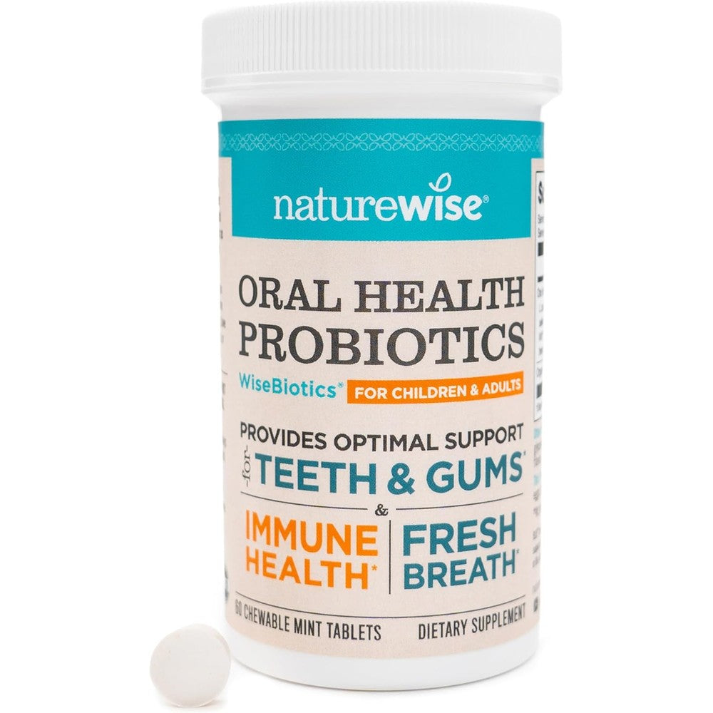 NatureWise Oral Probiotics 60 Mint Chewables front view for dental health