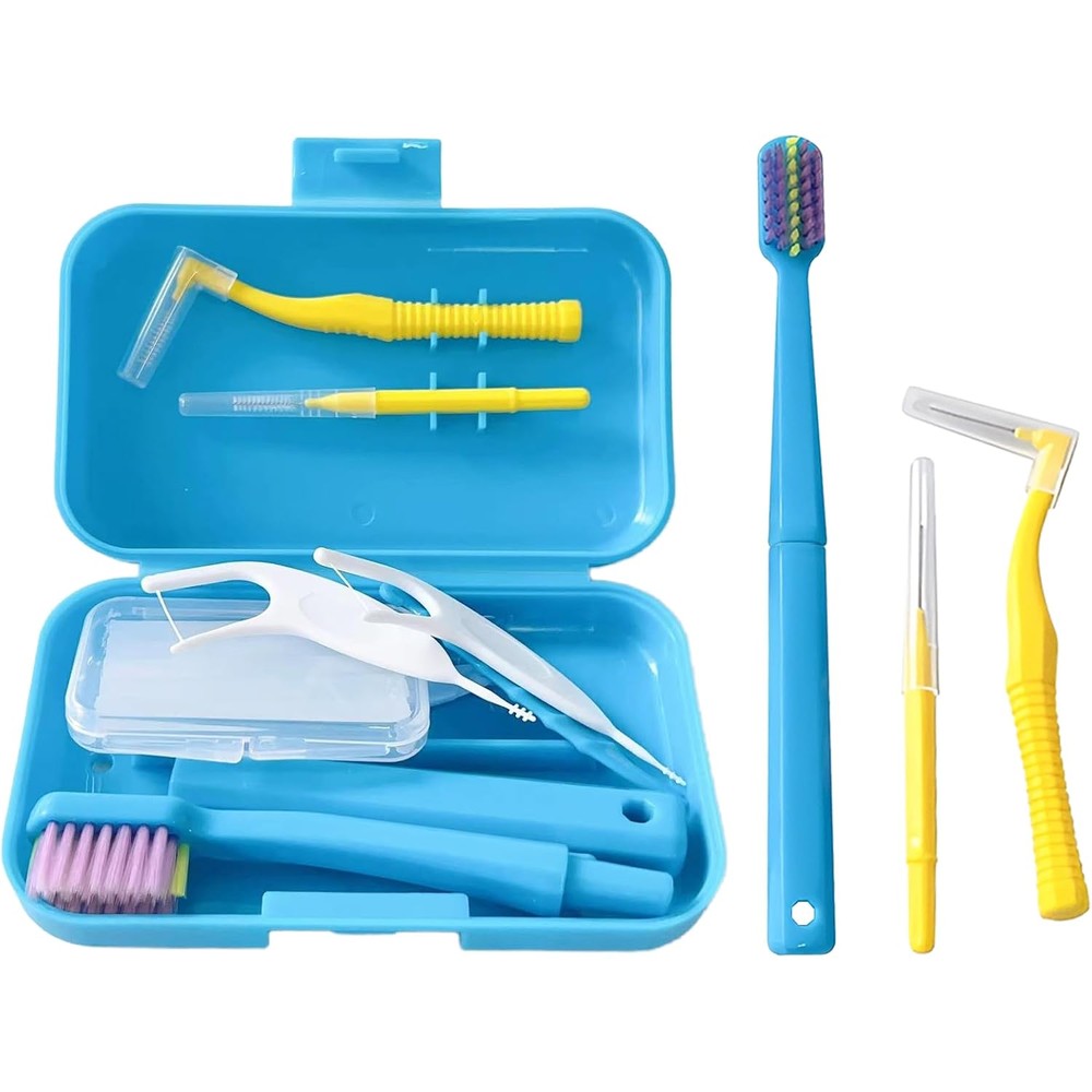 Ceonam 6-in-1 orthodontic oral care kit in blue front view