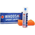 Whoosh Sport Shine Eye Guard Cleaner Kit front view with microfiber cloth and storage pouch.