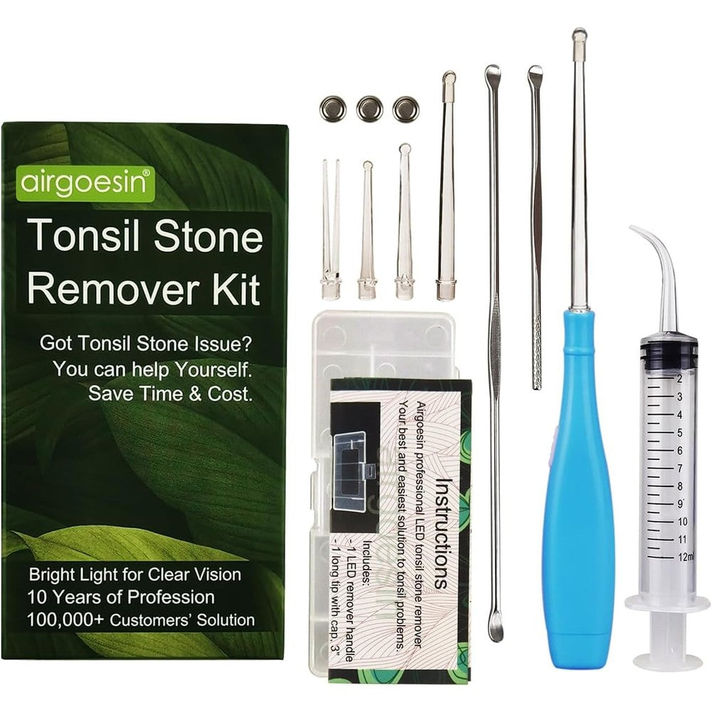 Airgoesin Upgraded Tonsil Stone Remover Tool blue kit front view