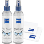 ZEISS Lens Care Pack front view showing two eight ounce spray bottles and microfiber cloths
