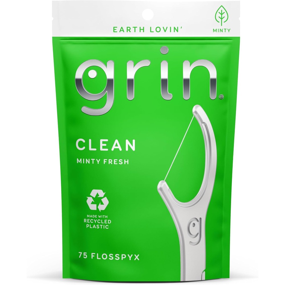 Grin Clean Flosspyx 75 count pack front view dental flossers