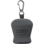 Chums Pouch Microfiber Lens Cloth keychain front view showing the black silicone storage pouch.
