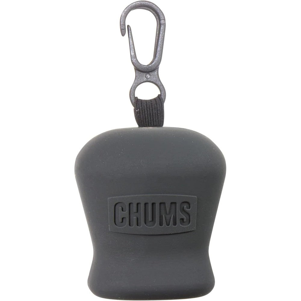 Chums Pouch Microfiber Lens Cloth keychain front view showing the black silicone storage pouch.