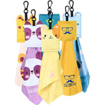 SEIBER Microfiber Glasses Cleaning Cloth front view showcasing the animal themed neoprene pouch and attached keychain clip.