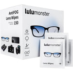 Lulumonster anti fog lens wipes 150 count retail packaging front view