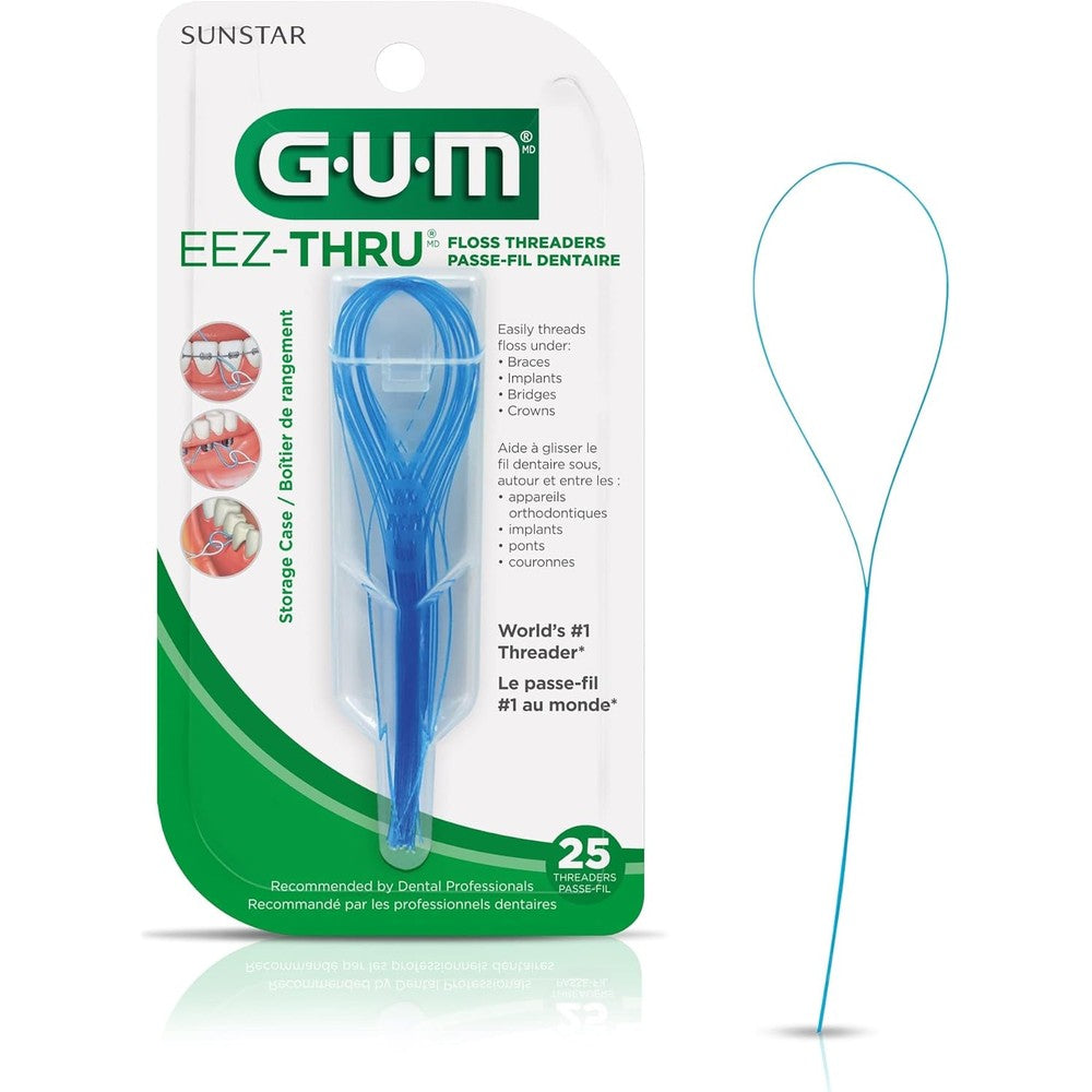 GUM Eez-Thru Floss Threaders 25 count front view of blue packaging