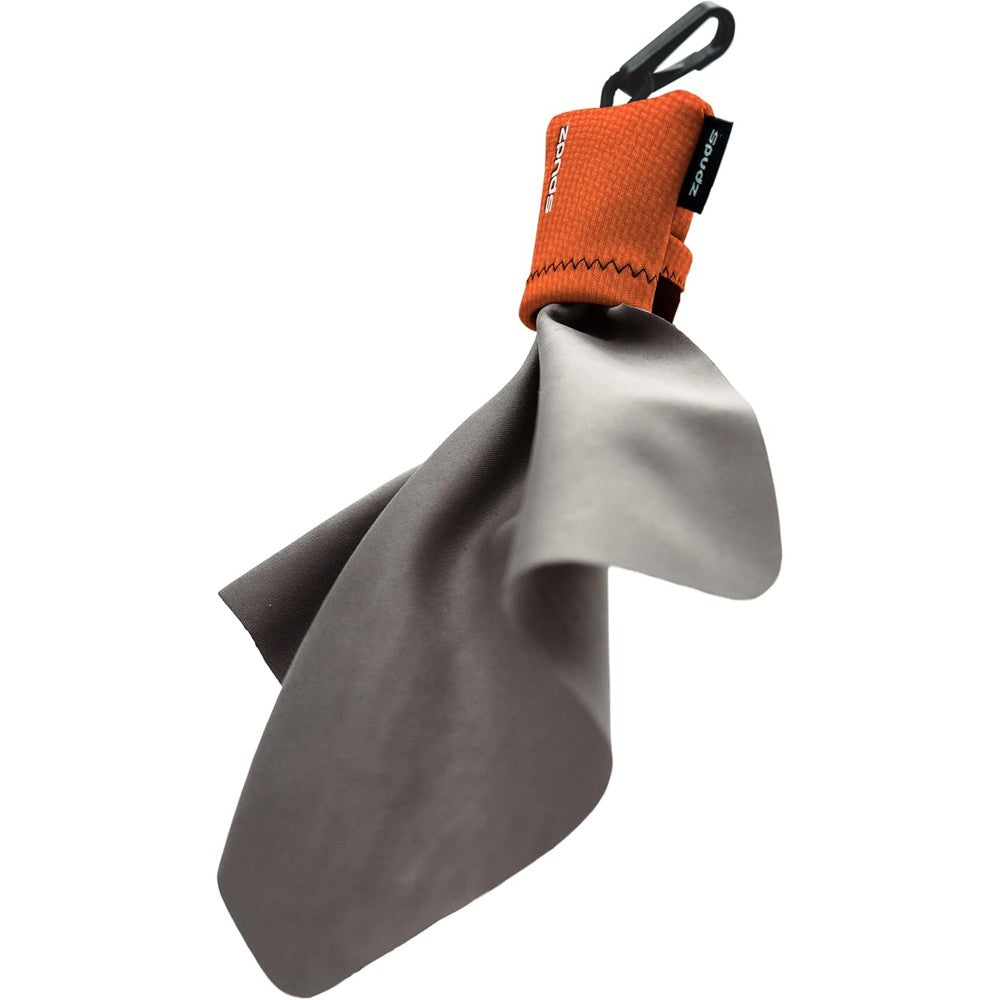 SPUDZ Ultra microfiber lens cleaner blaze orange front view pouch