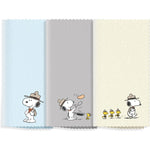 Purgenic Snoopy Microfiber Lens and Glasses Cleaning Cloth 3 Pack front view showing outdoor scouting designs