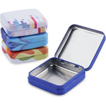 ZEISS lens cleaning accessory tin box containers set of four premium metal storage boxes displayed from the front showing vibrant graphic designs.