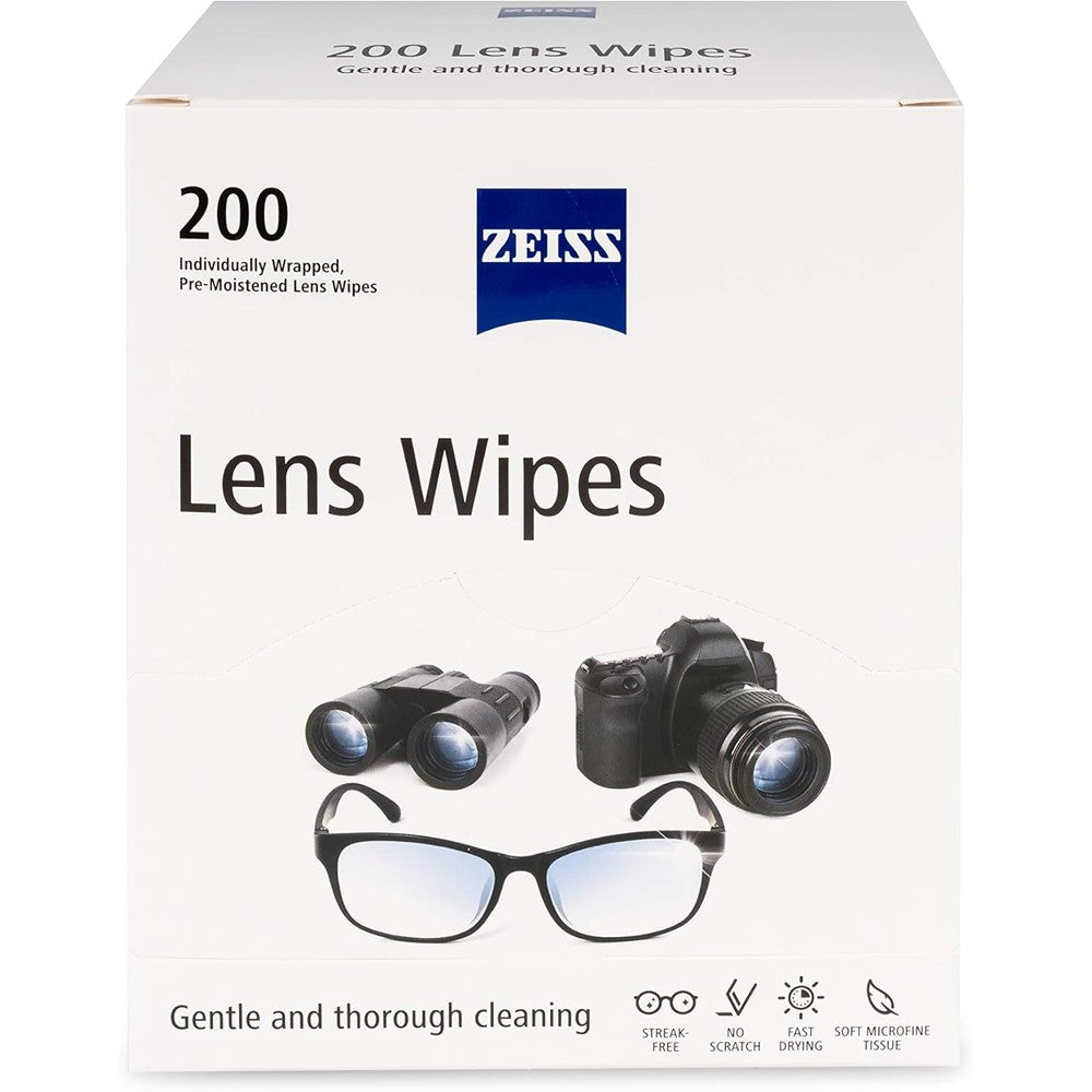 ZEISS pre moistened lens cleaning wipes front view packaging box