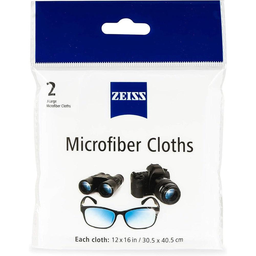 ZEISS Jumbo Microfiber Lens Cleaning Cloth front view of authentic pack of 2