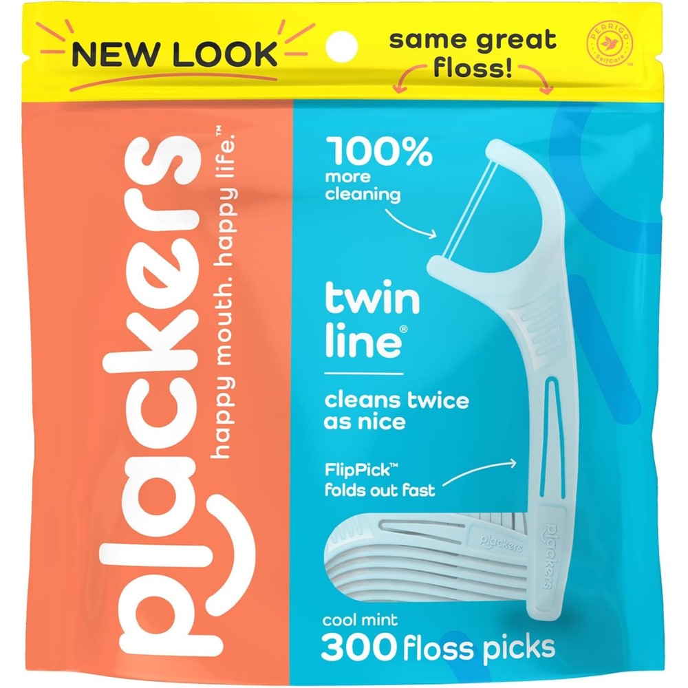 Plackers Twin Line Dental Floss Picks front view 300 count pack